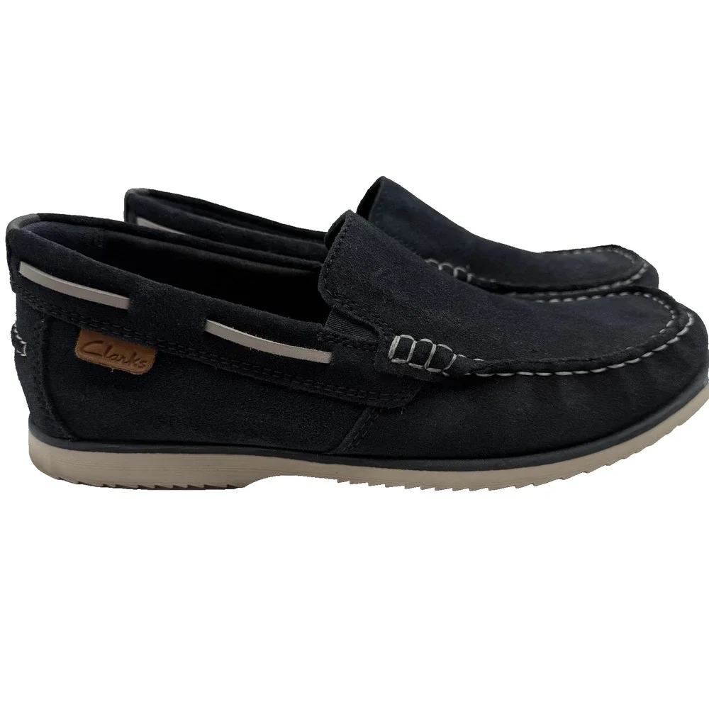 CLARKS Noonan Step Cushioned Men's Sz 9 Loafers Slip-On Suede Navy Shoes Comfort